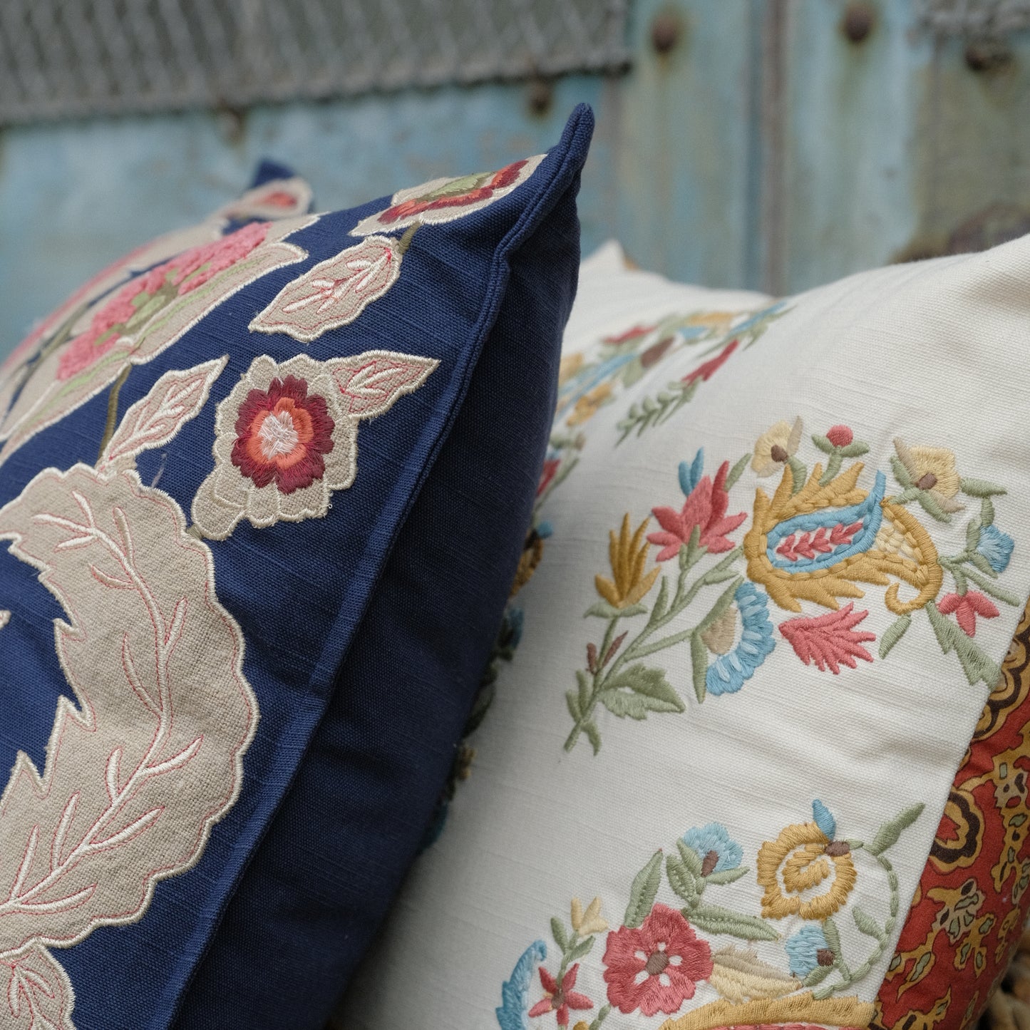 Embroidered Cushion - Navy Arts & Crafts
