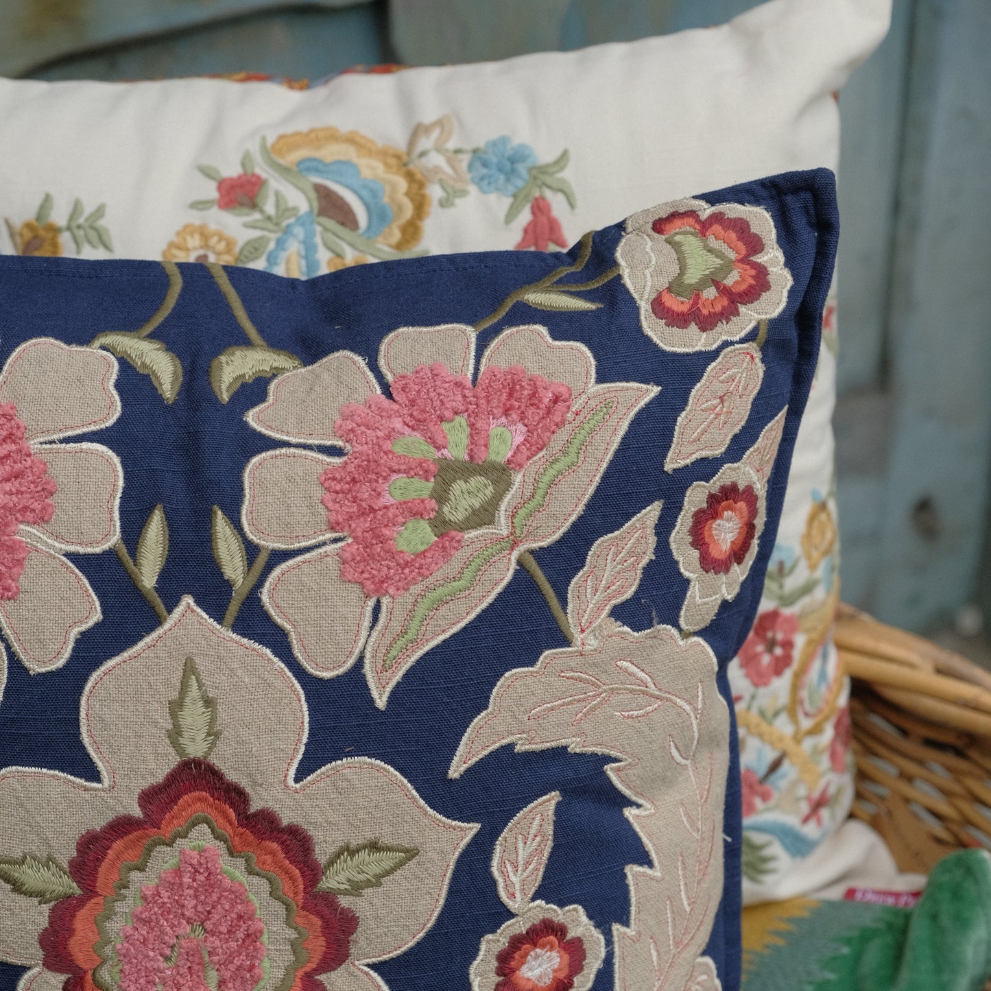 Embroidered Cushion - Navy Arts & Crafts