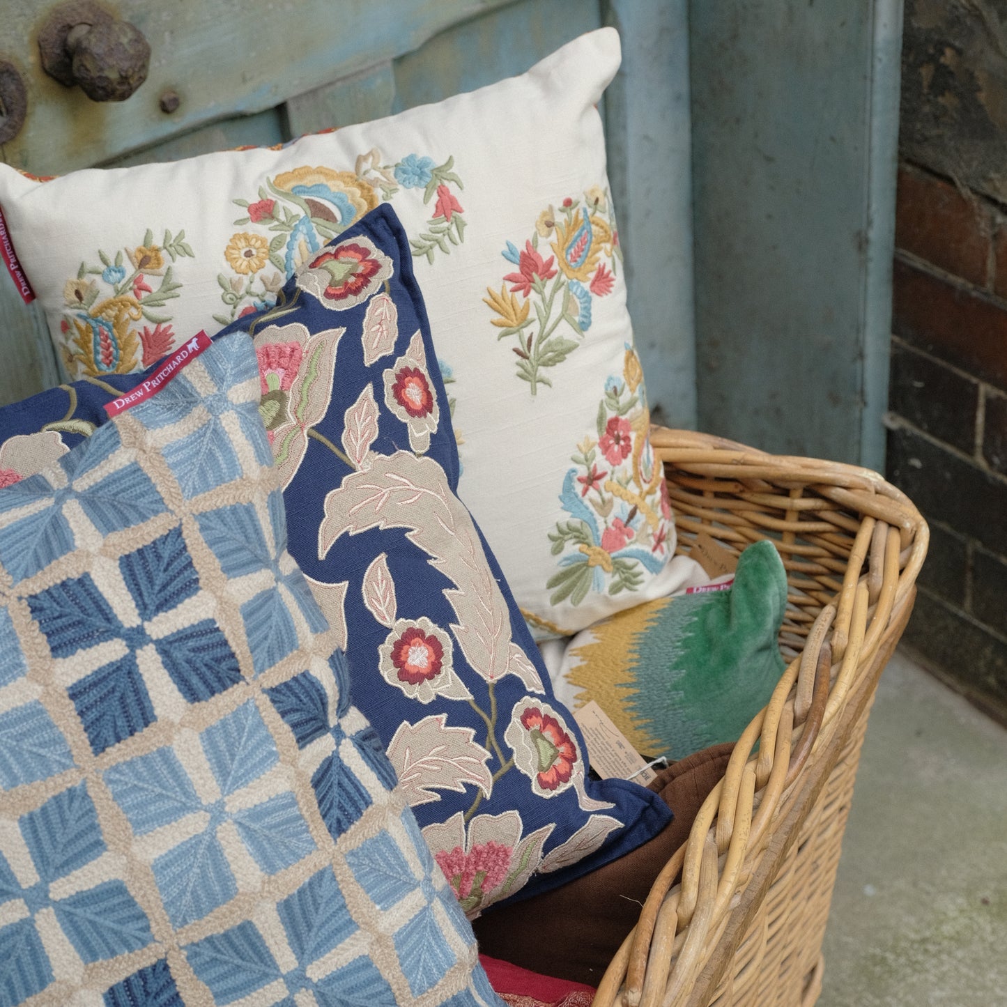 Embroidered Cushion - Navy Arts & Crafts