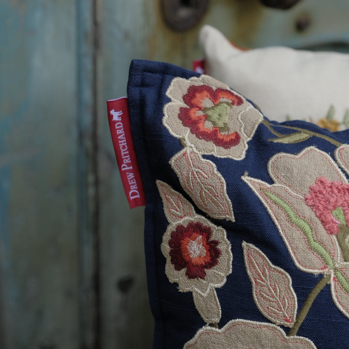 Embroidered Cushion - Navy Arts & Crafts