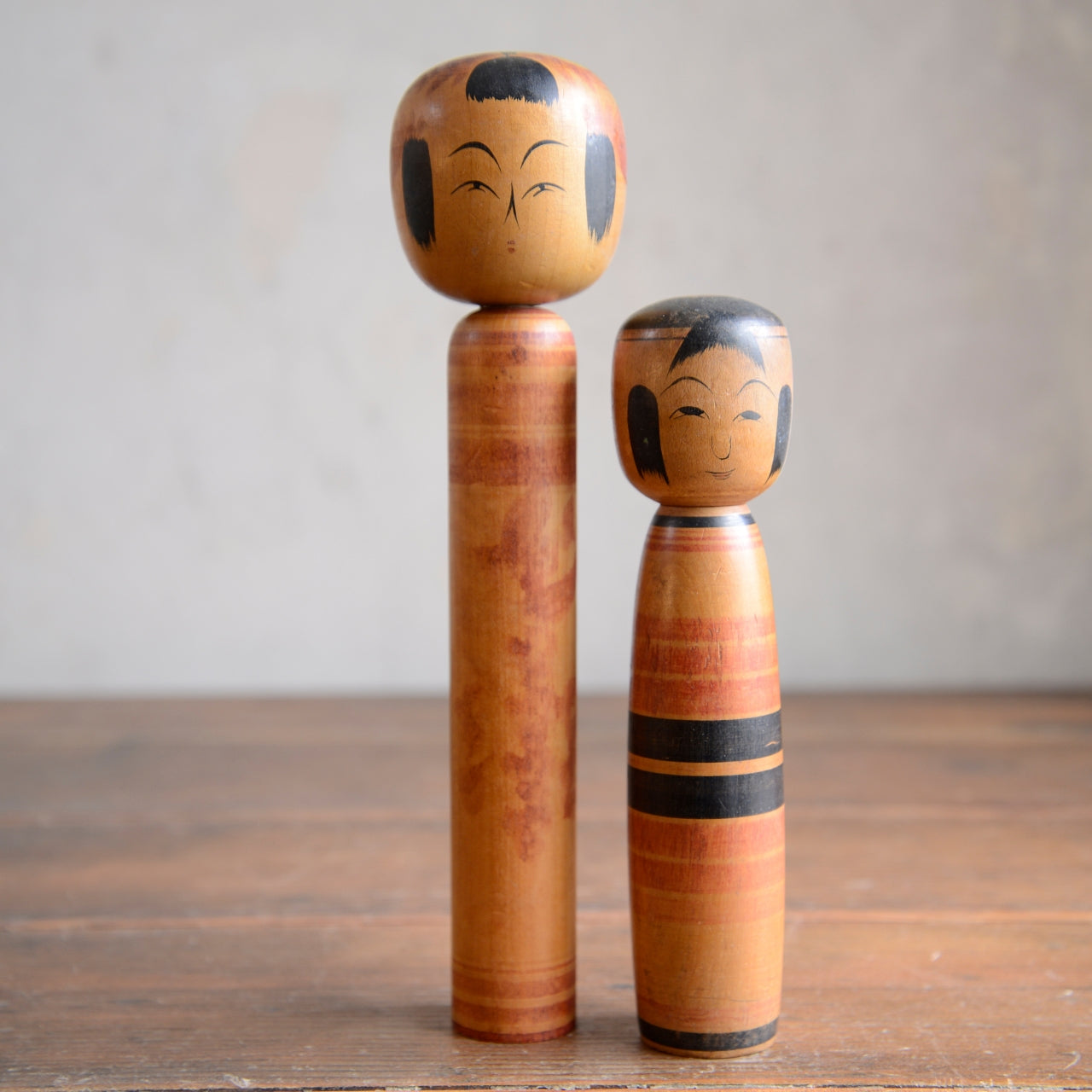 Set of 2 Traditional Japanese Folk Art Kokeshi Dolls