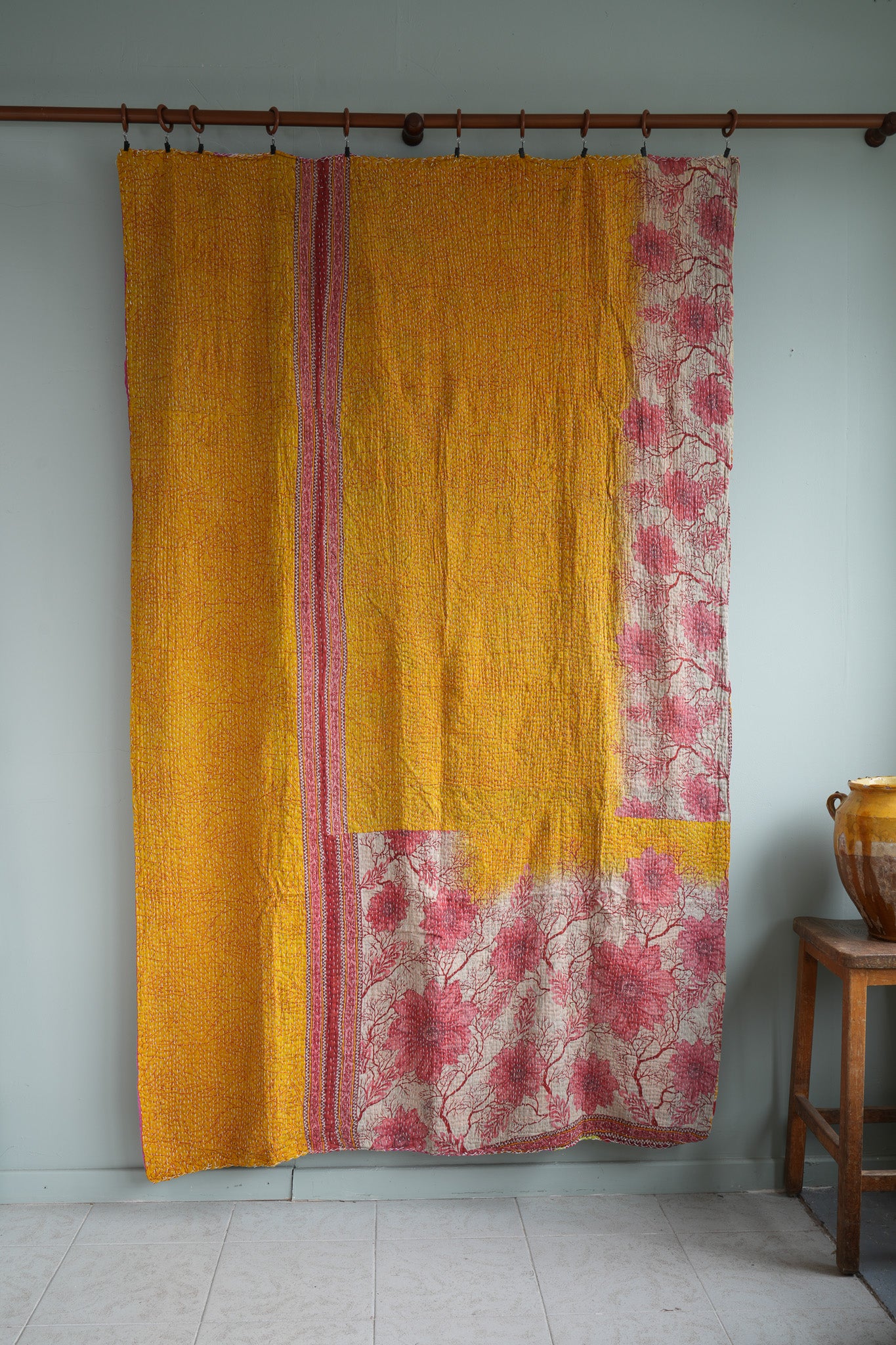 A Unique Vintage Cotton Kantha Quilt ~ 093