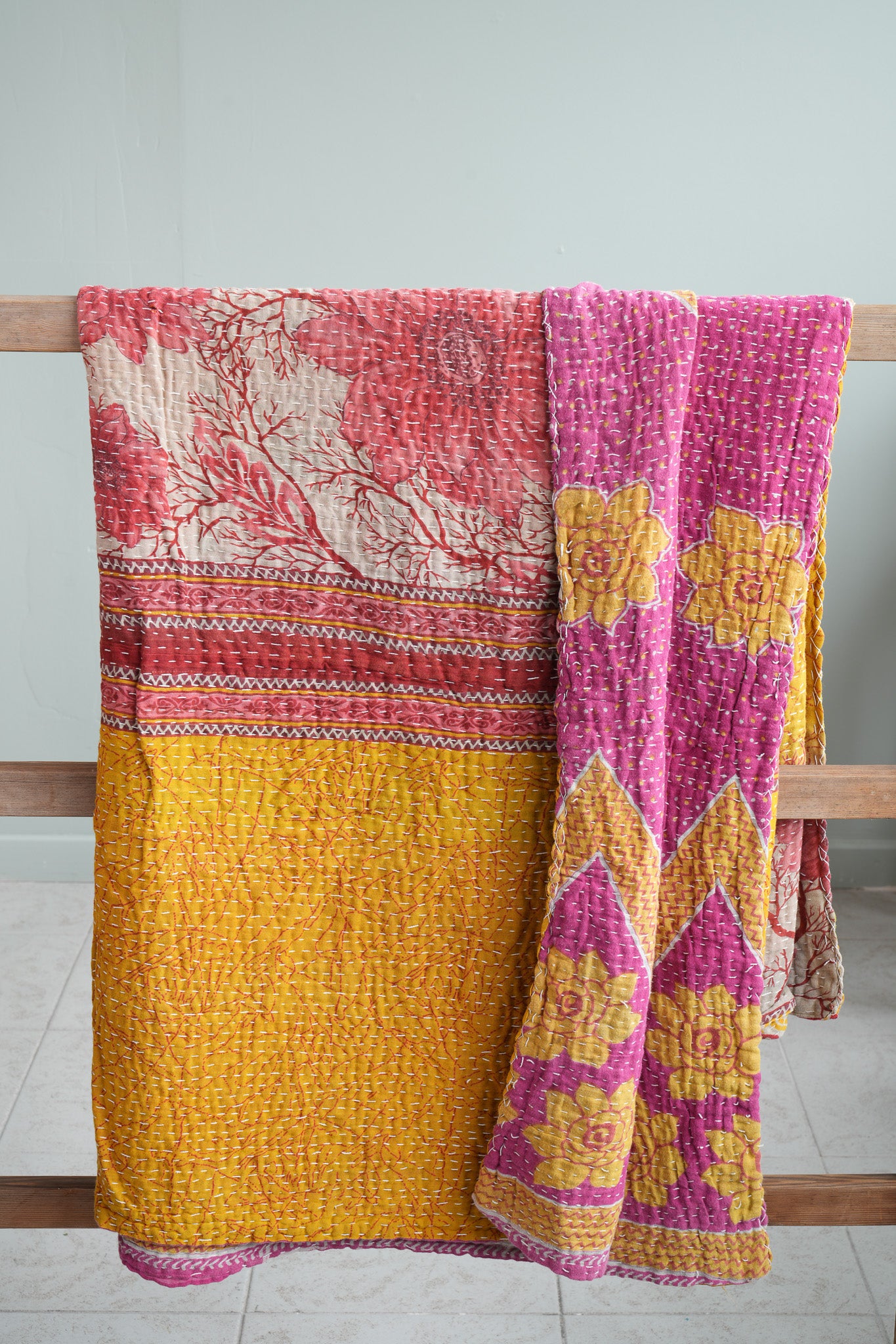 A Unique Vintage Cotton Kantha Quilt ~ 093