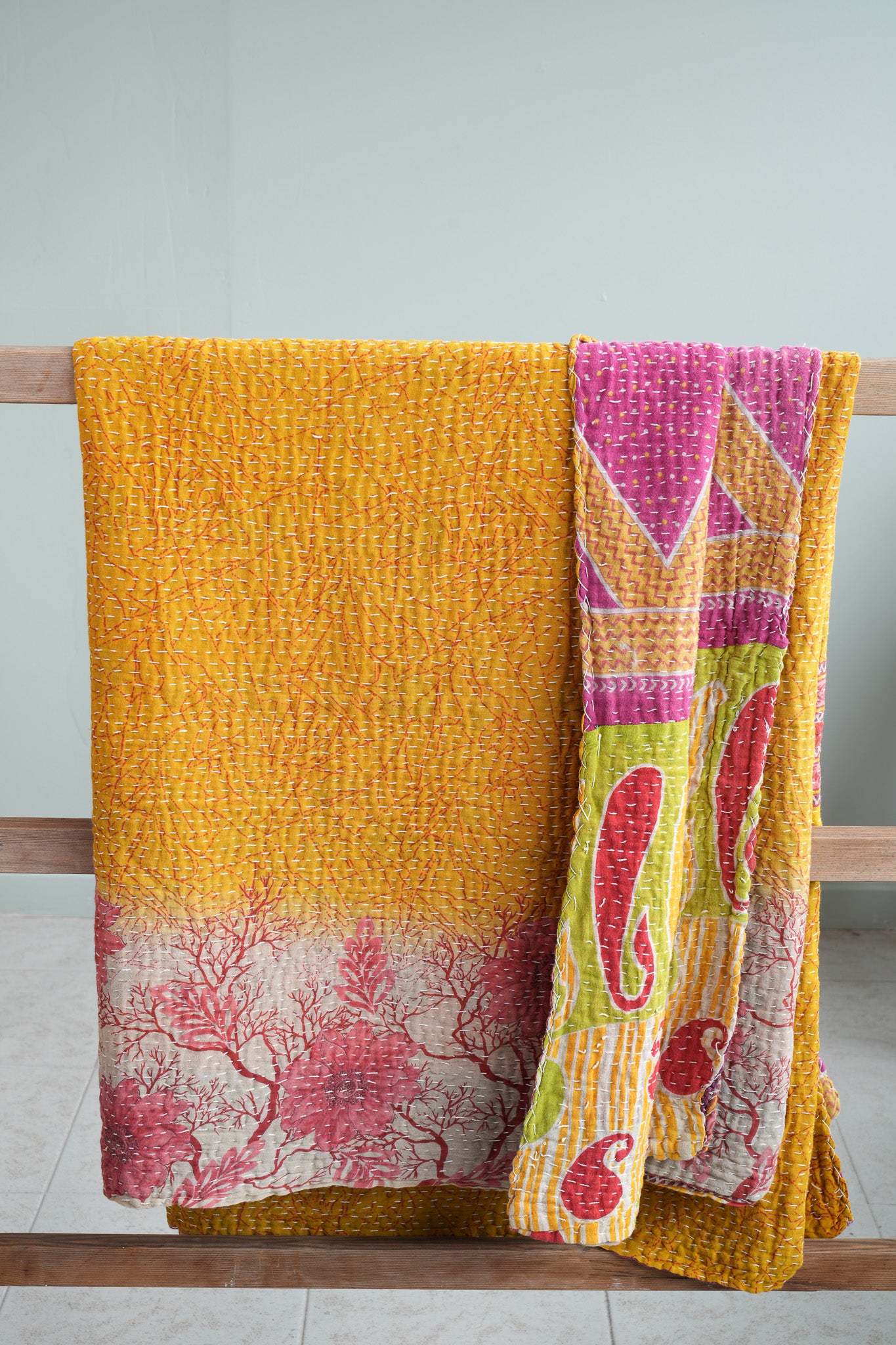 A Unique Vintage Cotton Kantha Quilt ~ 093