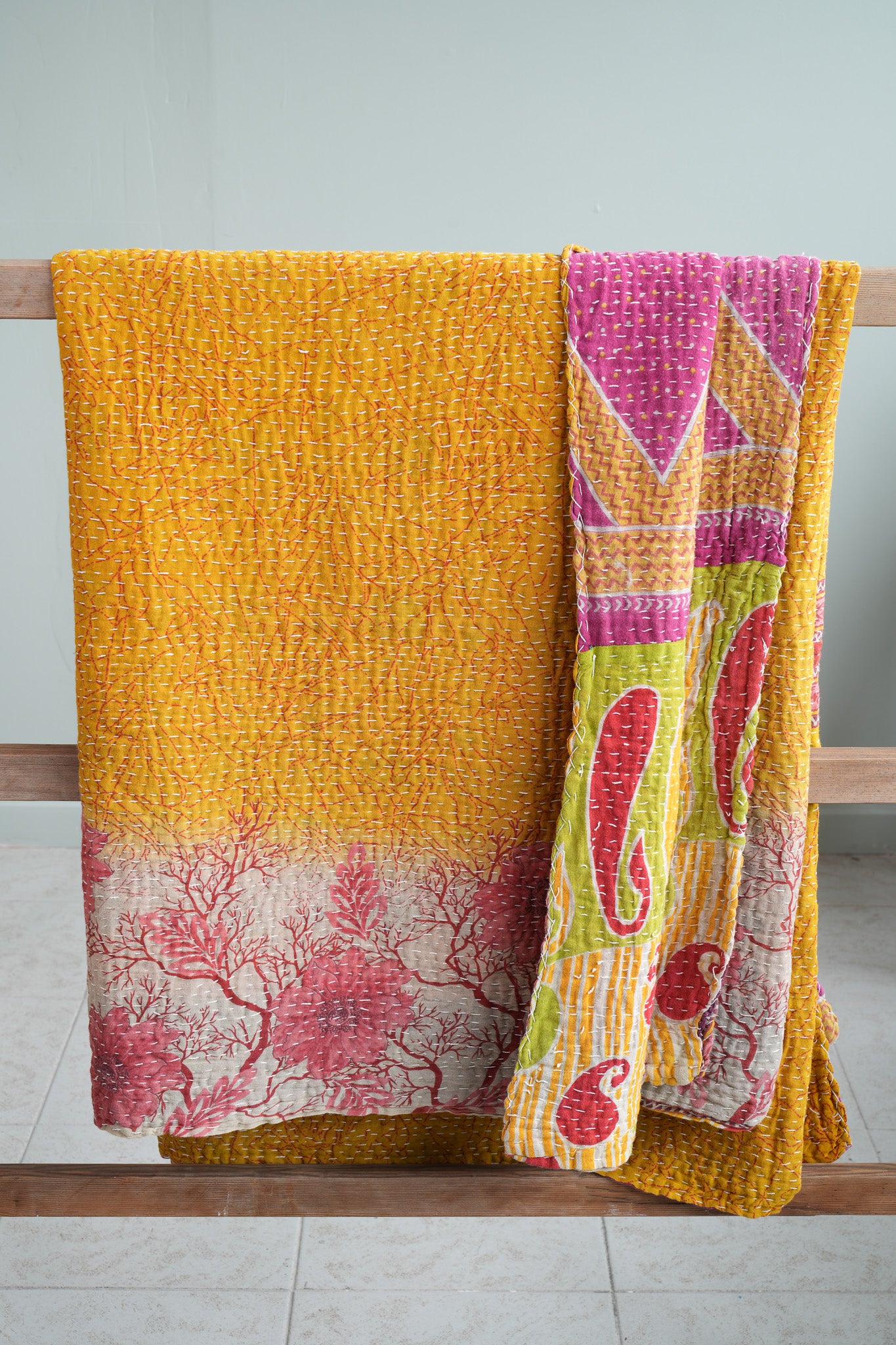 A Unique Vintage Cotton Kantha Quilt ~ 093