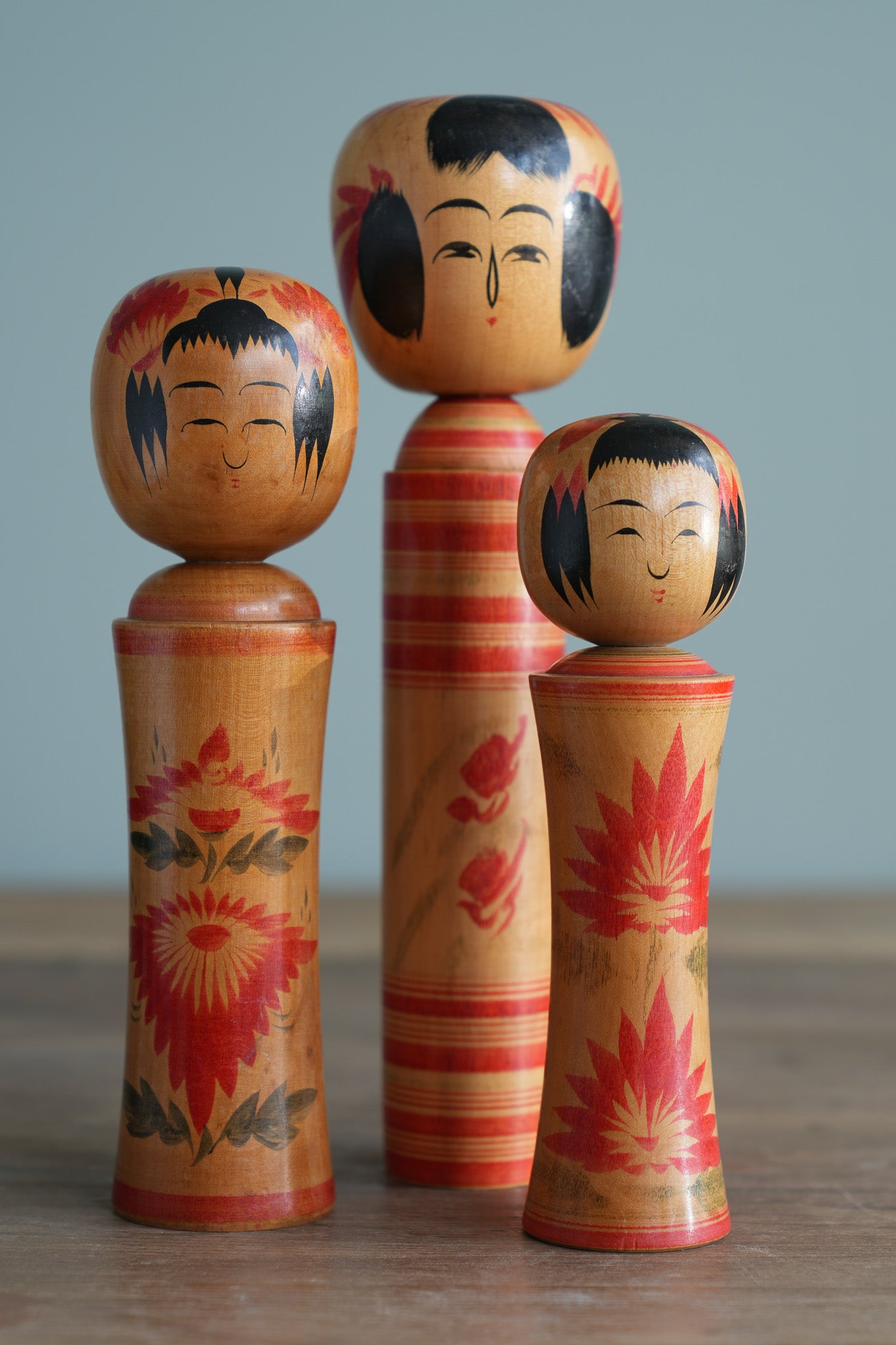 Set of 3 Traditional Japanese Folk Art Kokeshi Dolls 094