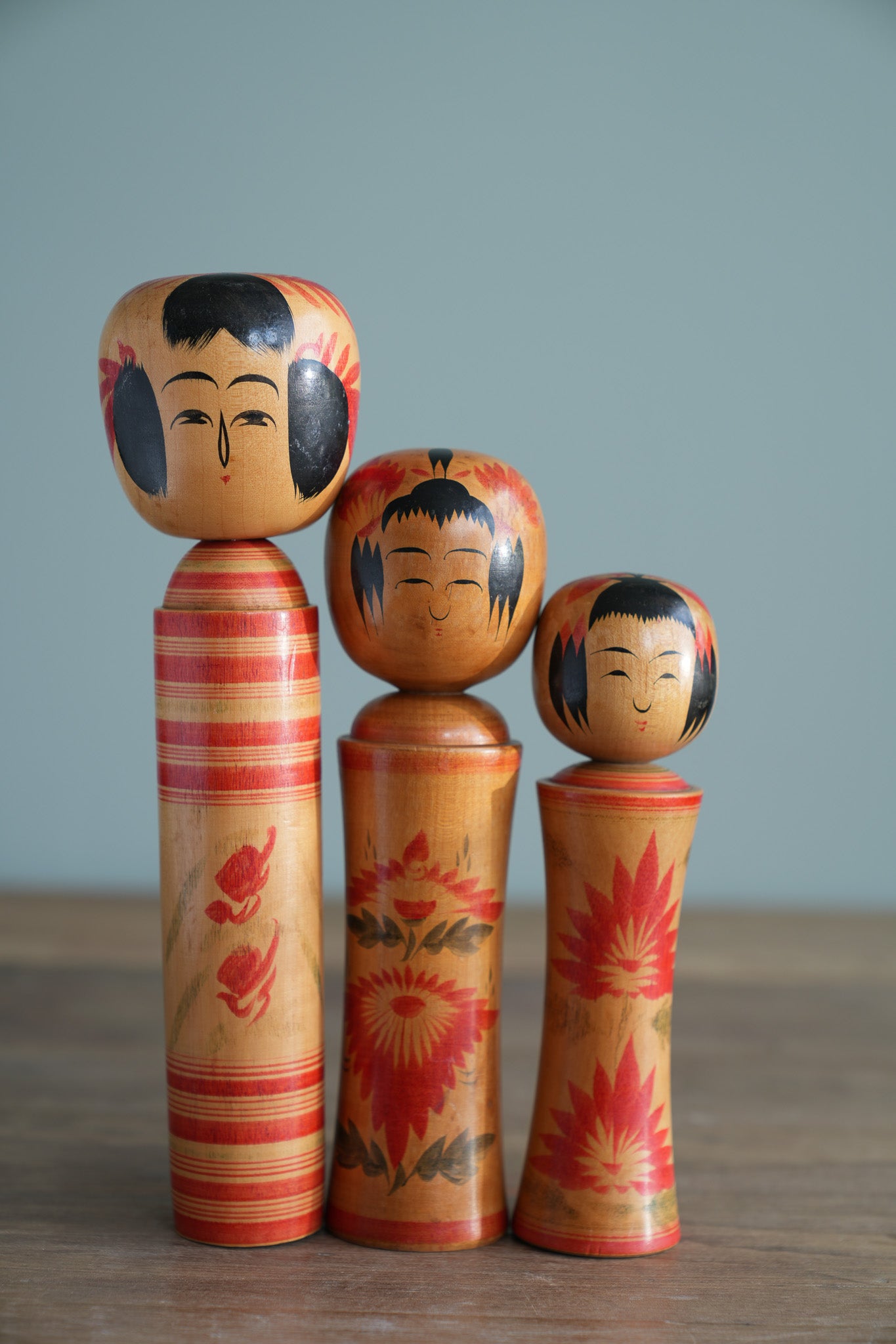 Set of 3 Traditional Japanese Folk Art Kokeshi Dolls 094