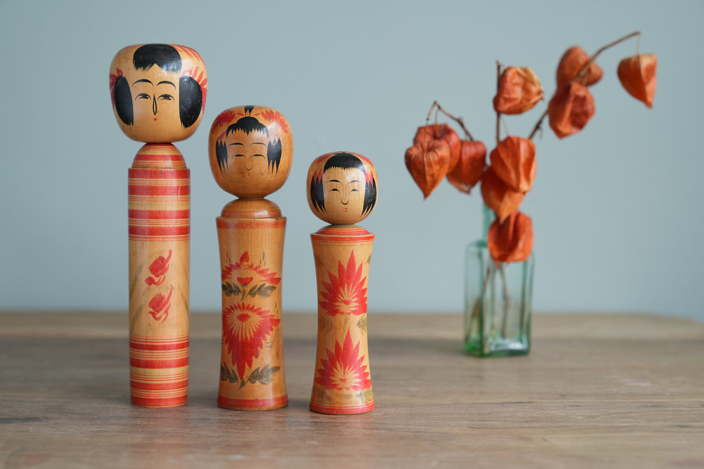 Set of 3 Traditional Japanese Folk Art Kokeshi Dolls 094