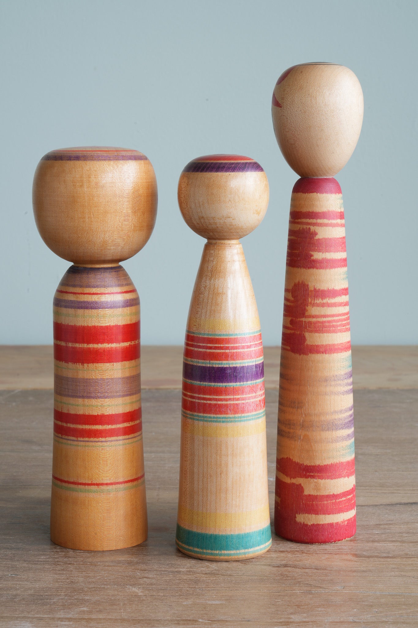 Set of 3 Traditional Japanese Folk Art Kokeshi Dolls 100