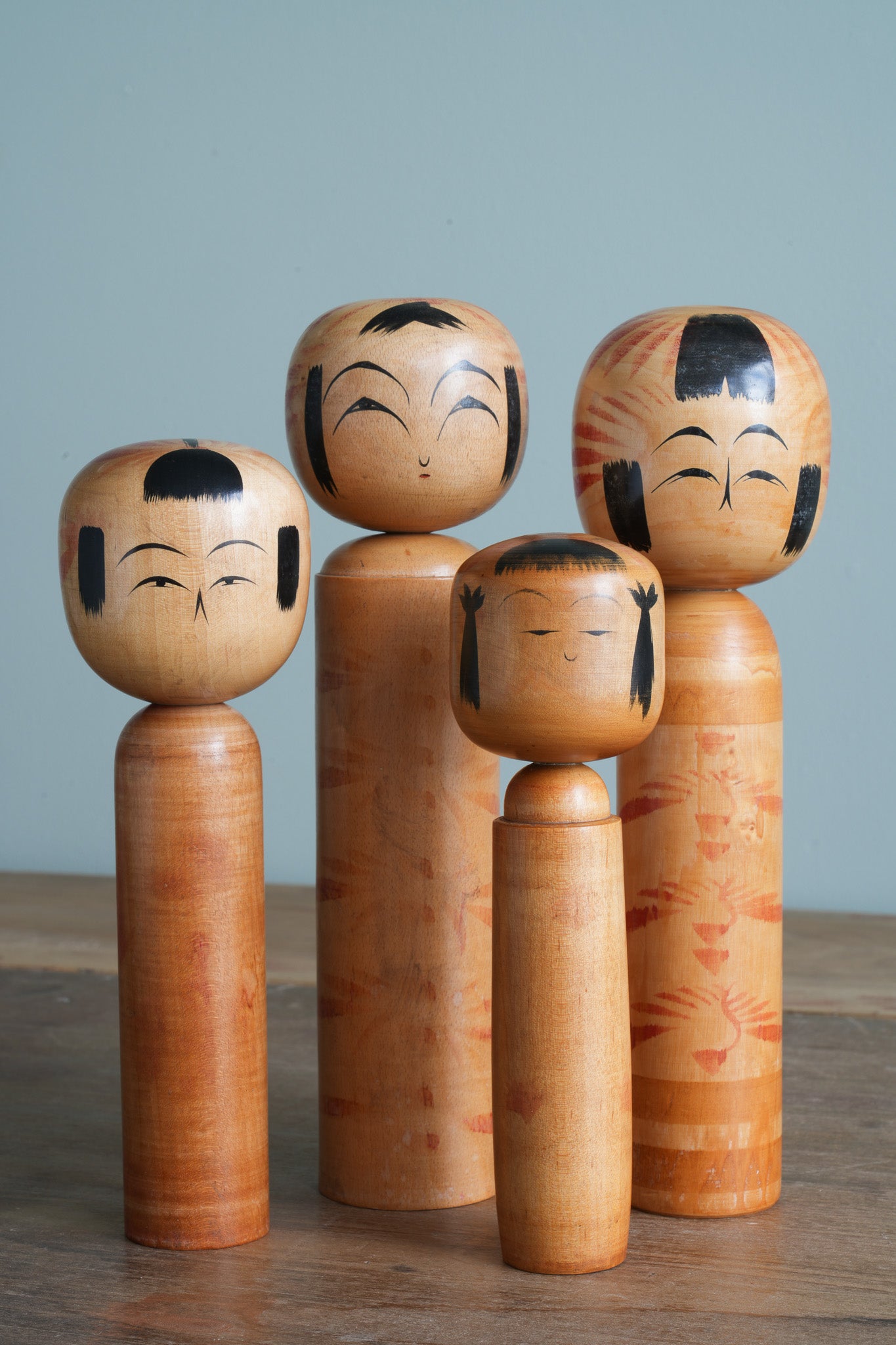 Set of 4 Traditional Japanese Folk Art Kokeshi Dolls 102