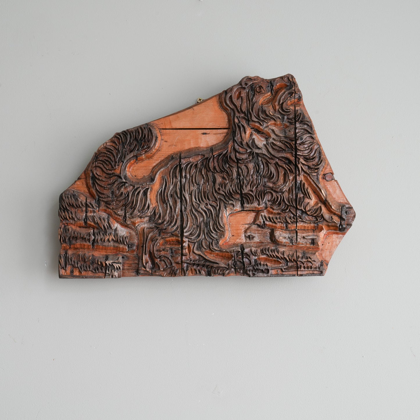 19th Century Hand-Carved Printers Woodblock of a Dog