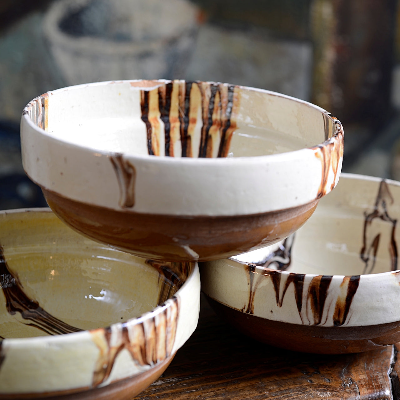 Three Hungarian Folk Art Slipware Bowls