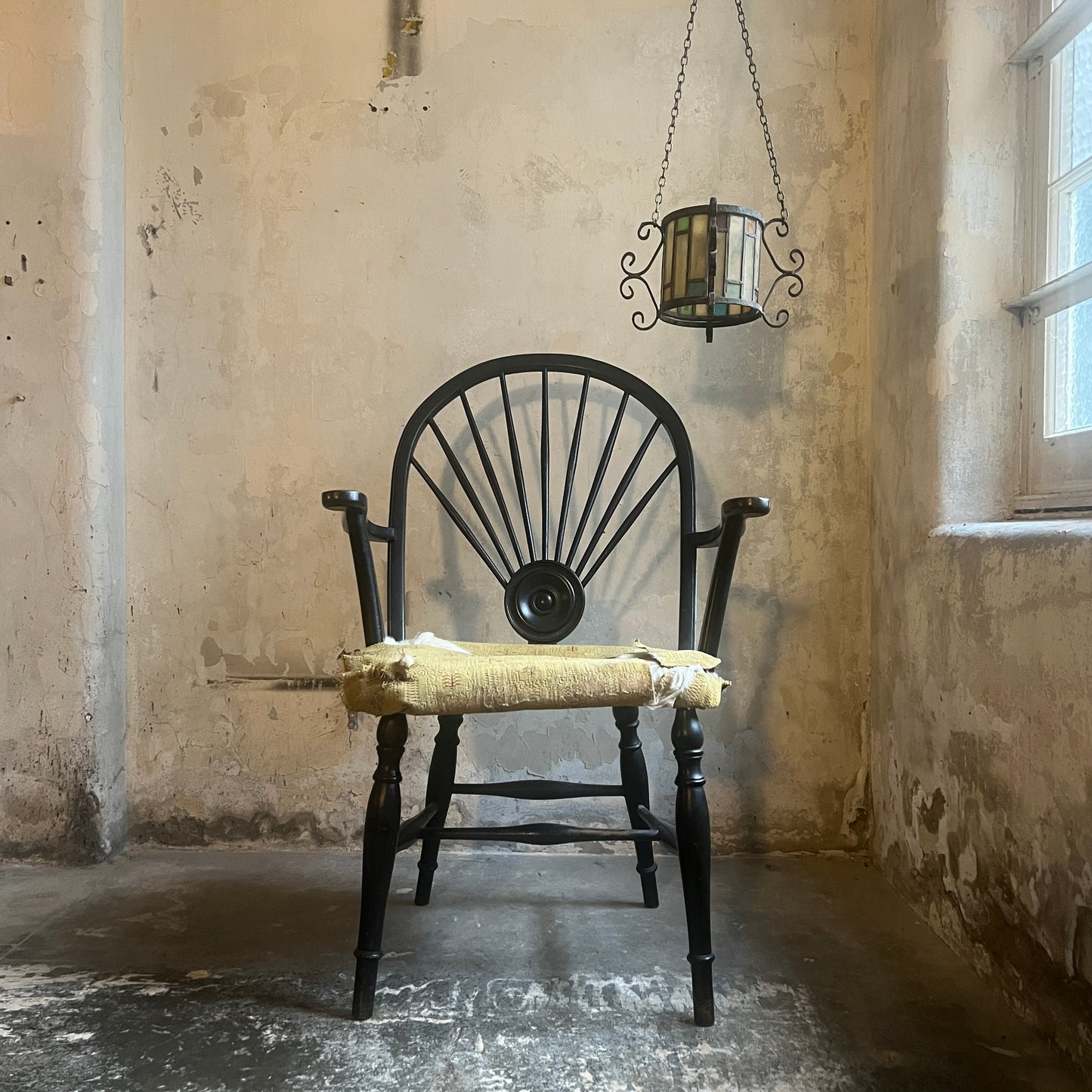 Unusual 19th Century Stick Back Ebonised Armchair