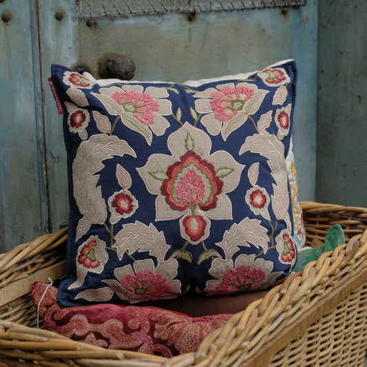 Embroidered Cushion - Navy Arts & Crafts