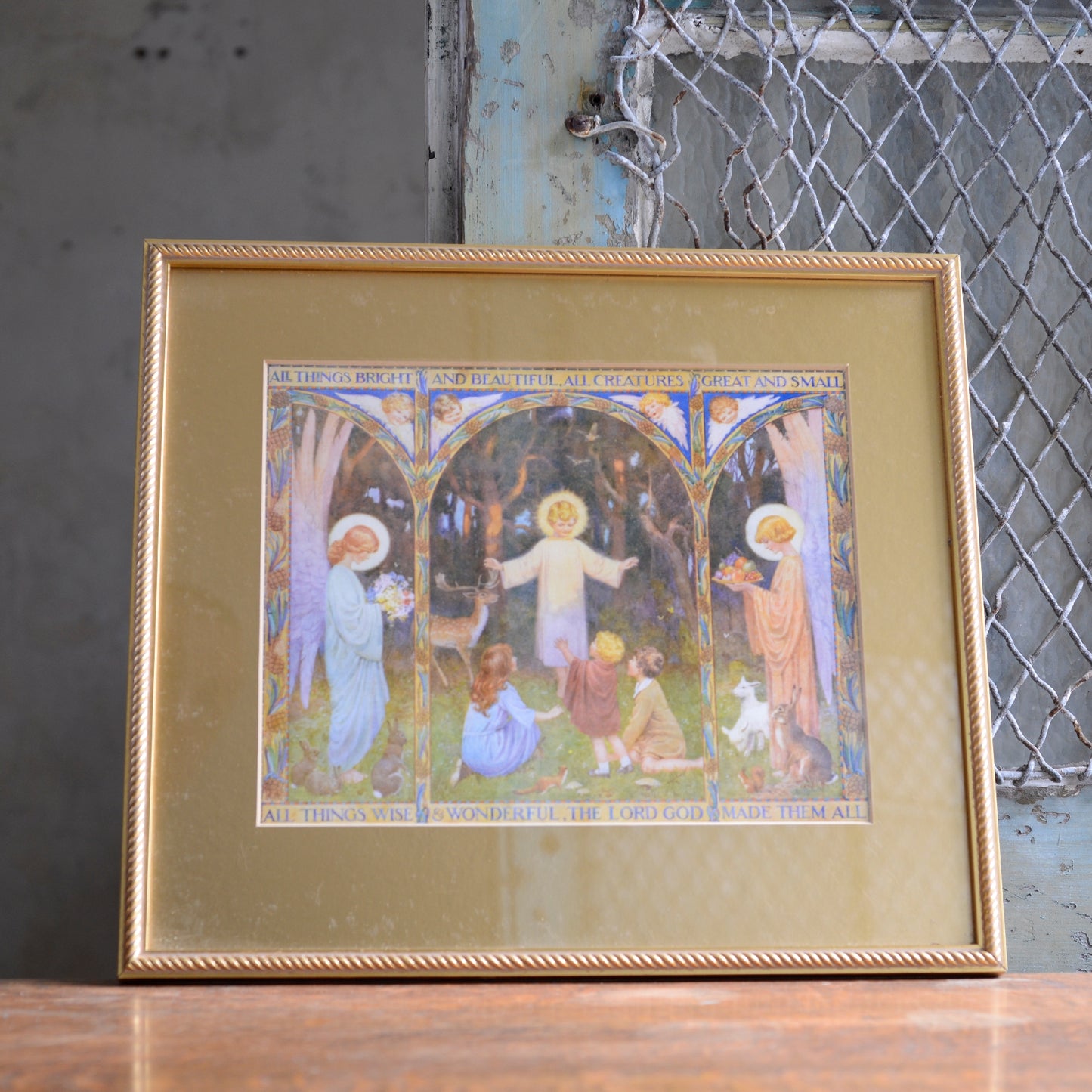 Vintage 'All Things Bright and Beautiful' Print in Gilt Frame