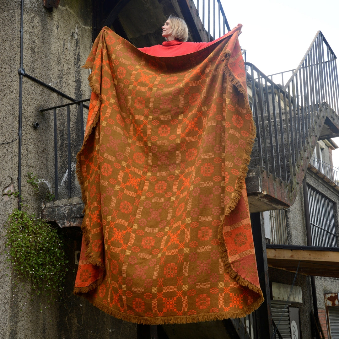 Burnt Orange Welsh Blanket Bedspread - Merion Mill 1960’s - 2.5m by 2.5m