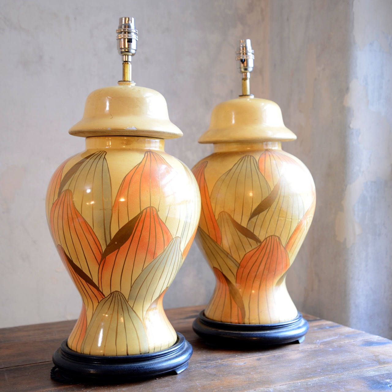 Pair of Yellow and Orange Urn Table Lamps