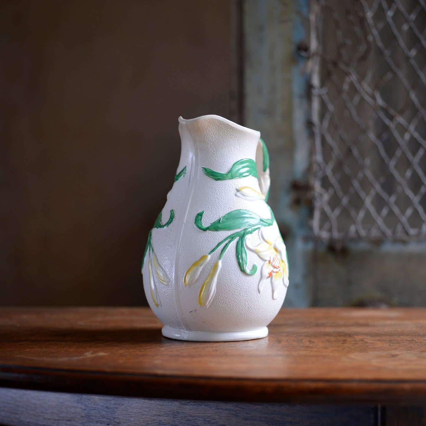 Parian ware Floral relief with hand coloured highlights