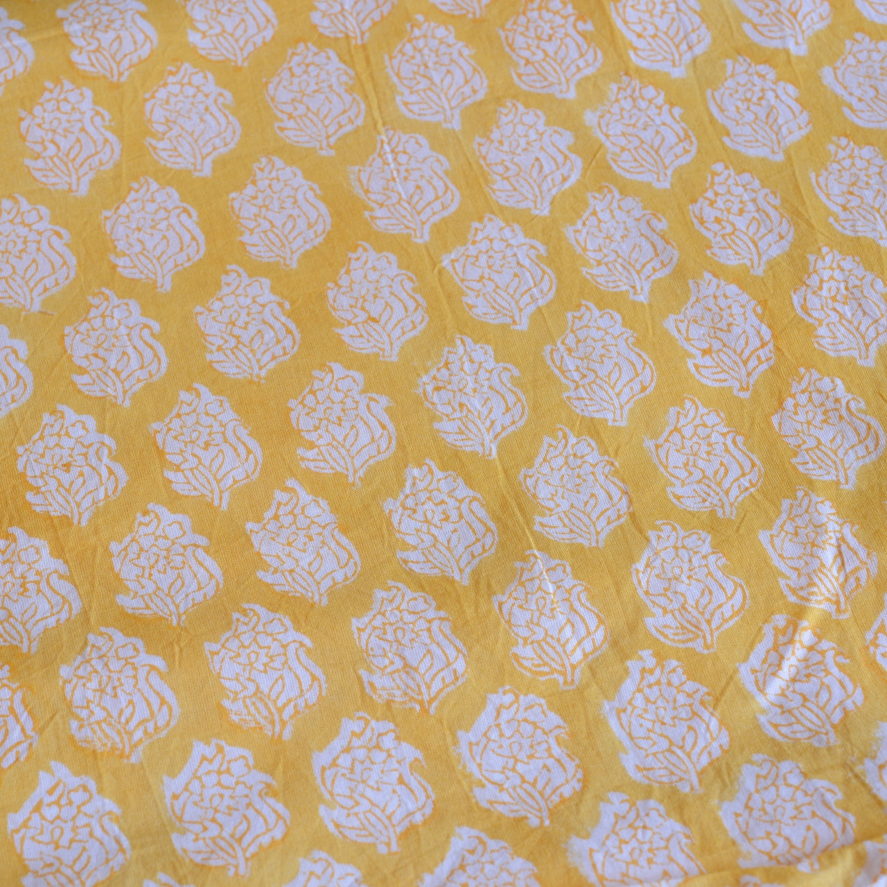 Block Print Cotton Fabric - Yellow Leaf