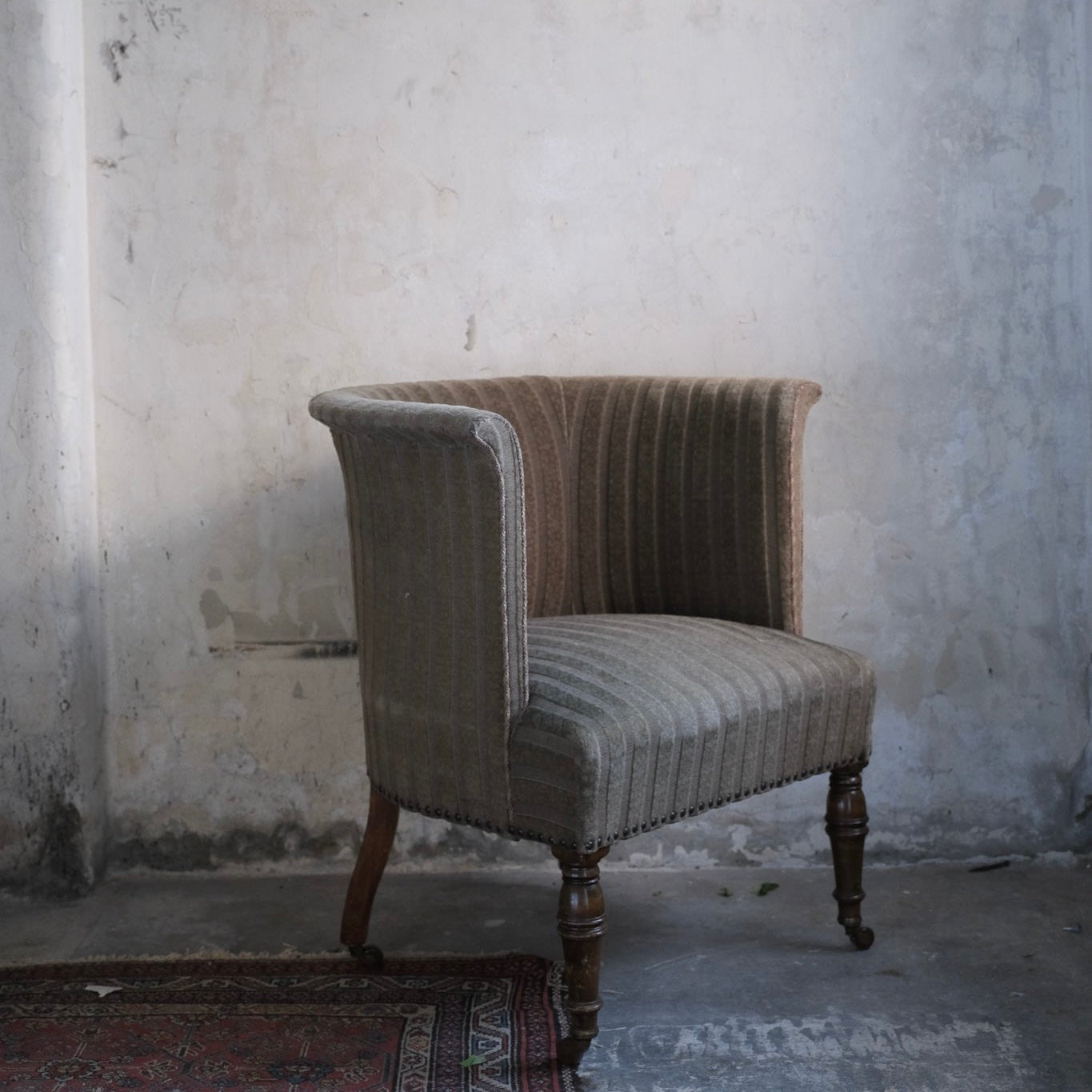 19thC Upholstered Tub Chair - Flared top edge