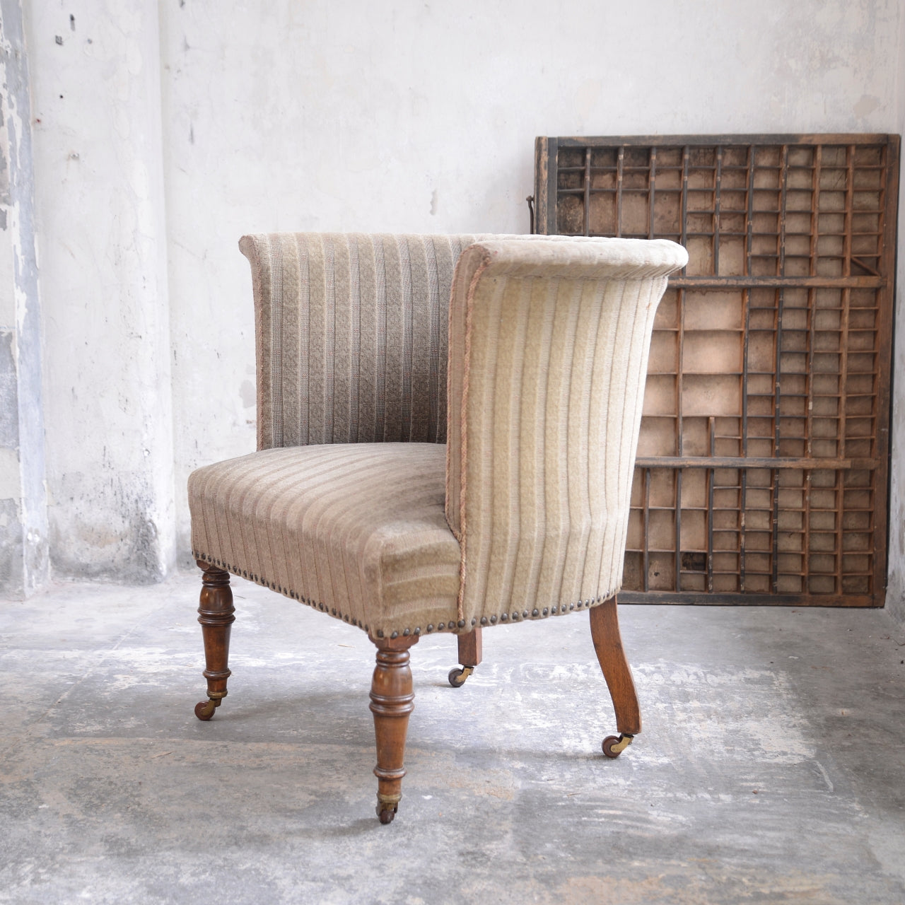 19thC Upholstered Tub Chair - Flared top edge