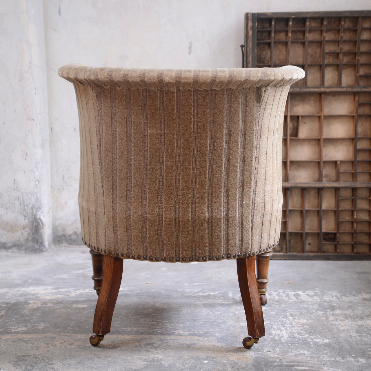 19thC Upholstered Tub Chair - Flared top edge