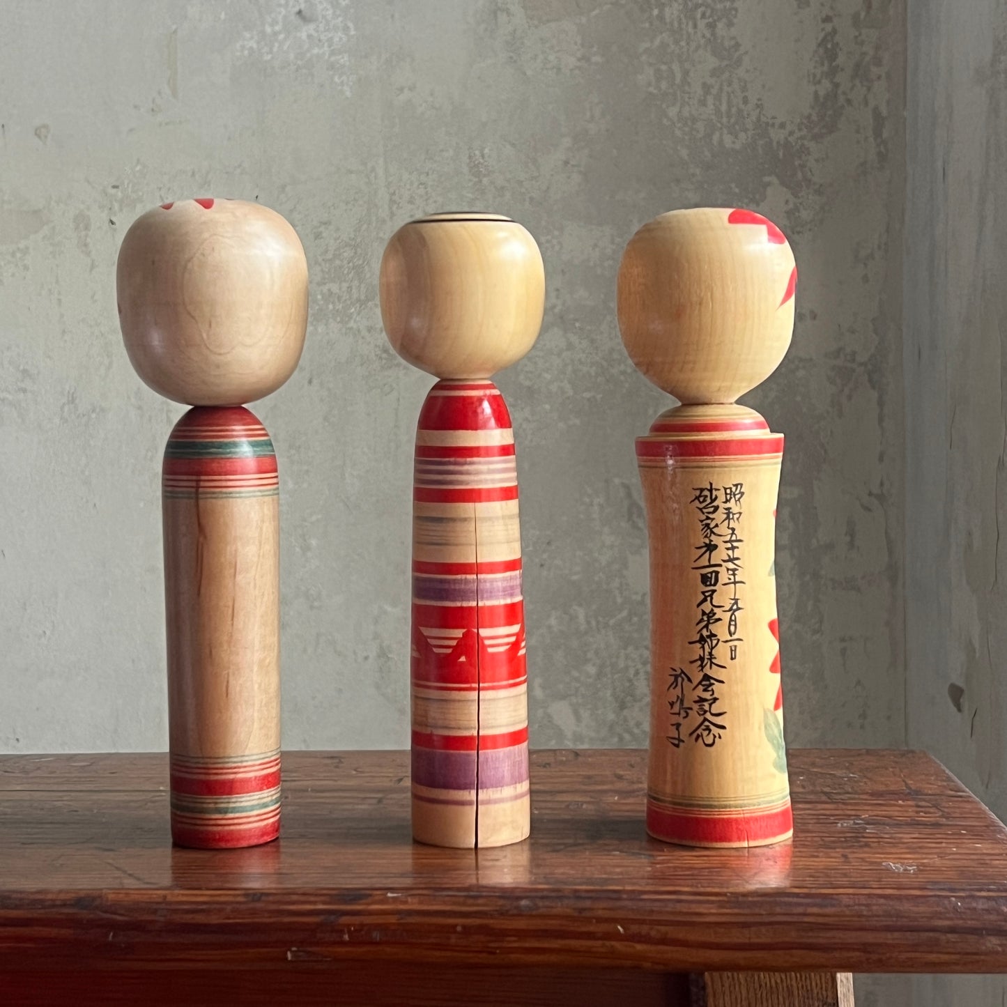 Set of 3 Traditional Japanese Folk Art Kokeshi Dolls - Flowers & Rings