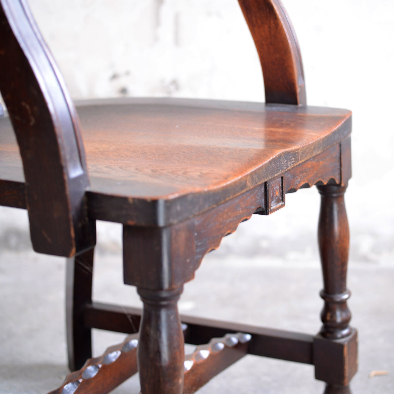 Oak Art Deco Armchair with Pie Crust Edging