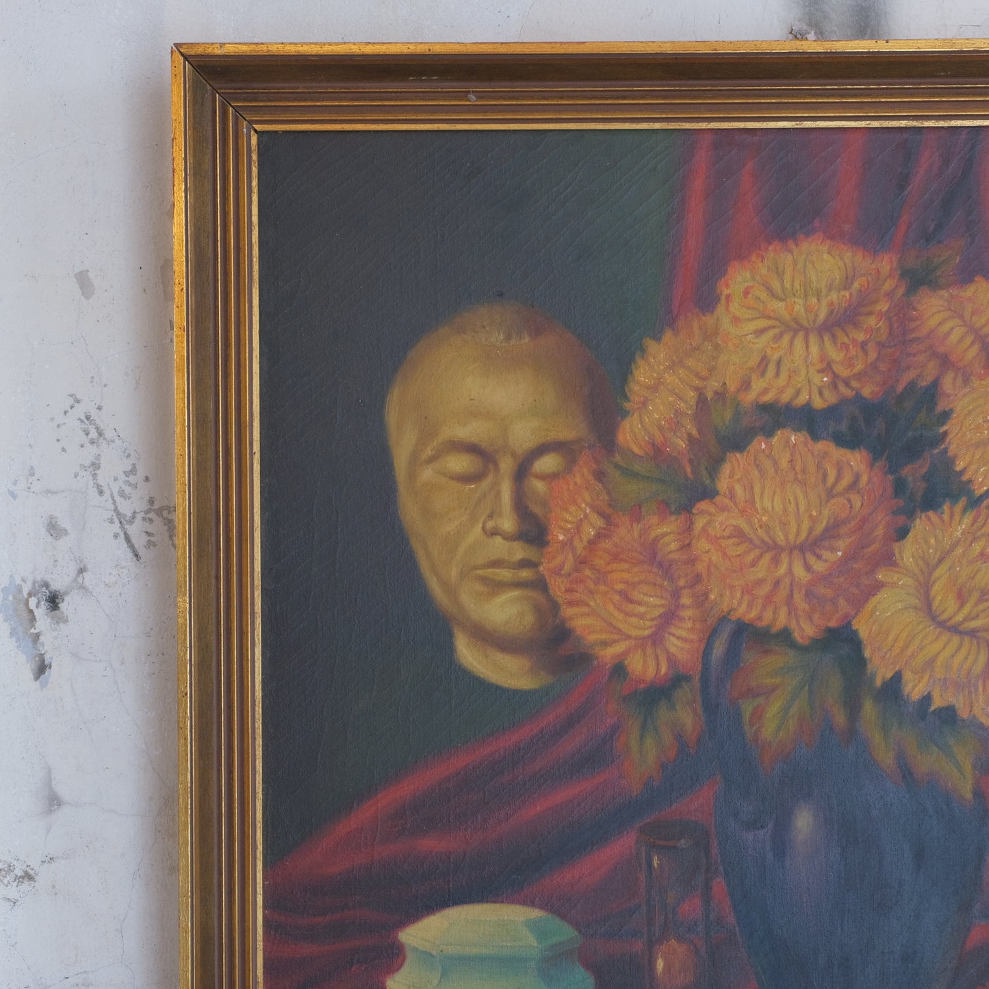 Death Mask & Floral Still Life Painting