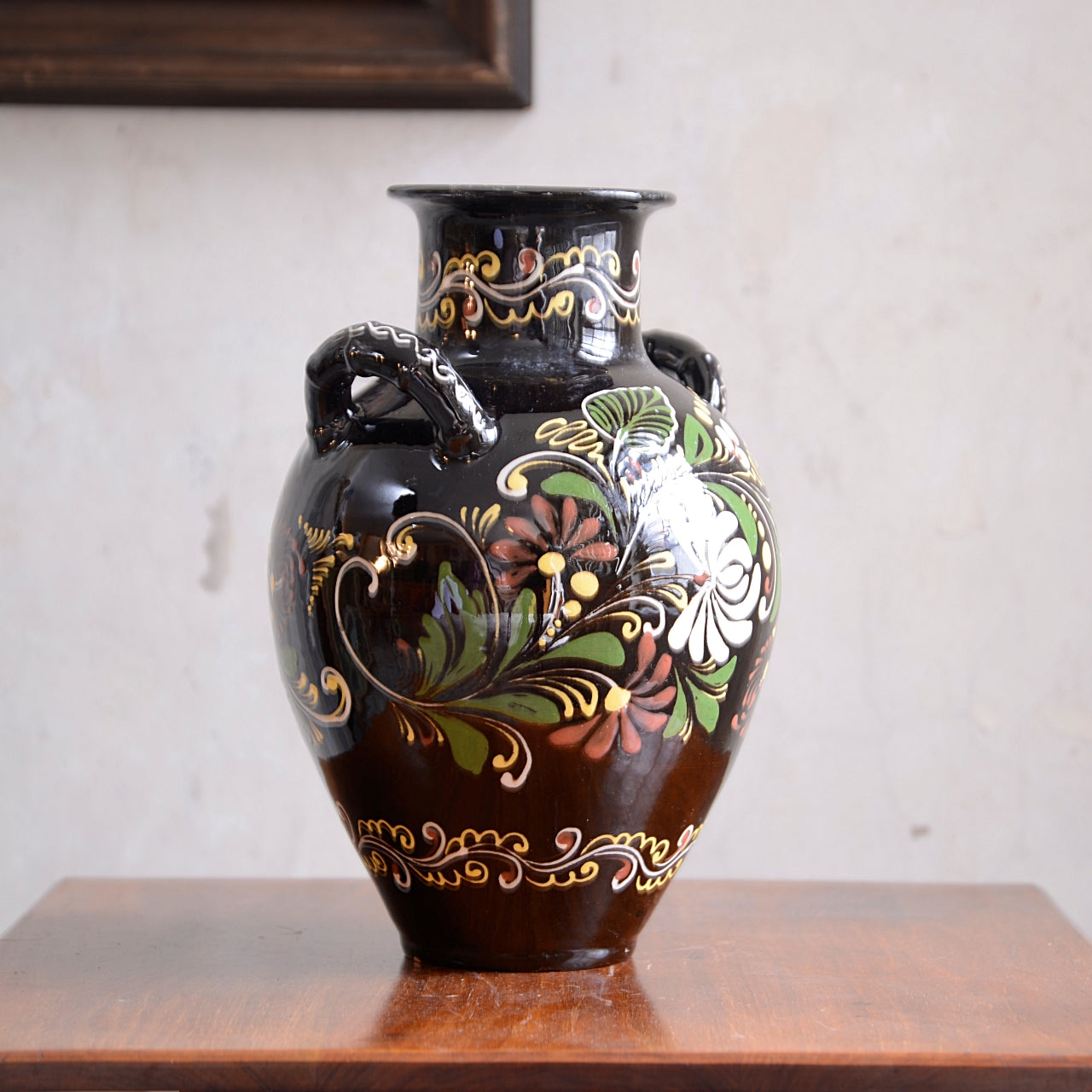 Hungarian Folk Art Slipware Twin Handled Vase