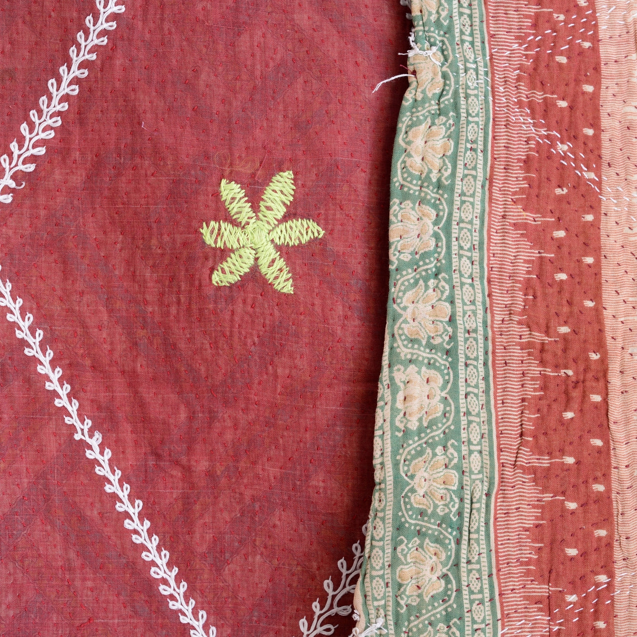 Vintage Finestitch Kantha Quilt with Suzani Embroidery - E