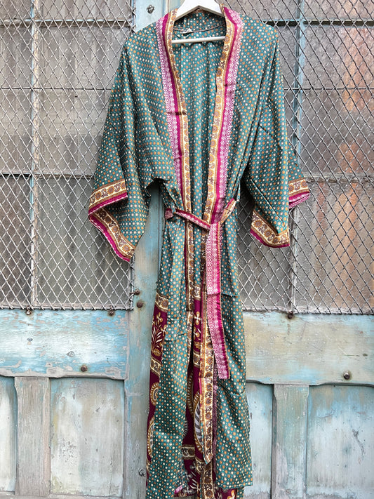 Long Vintage Silk Kimono - F