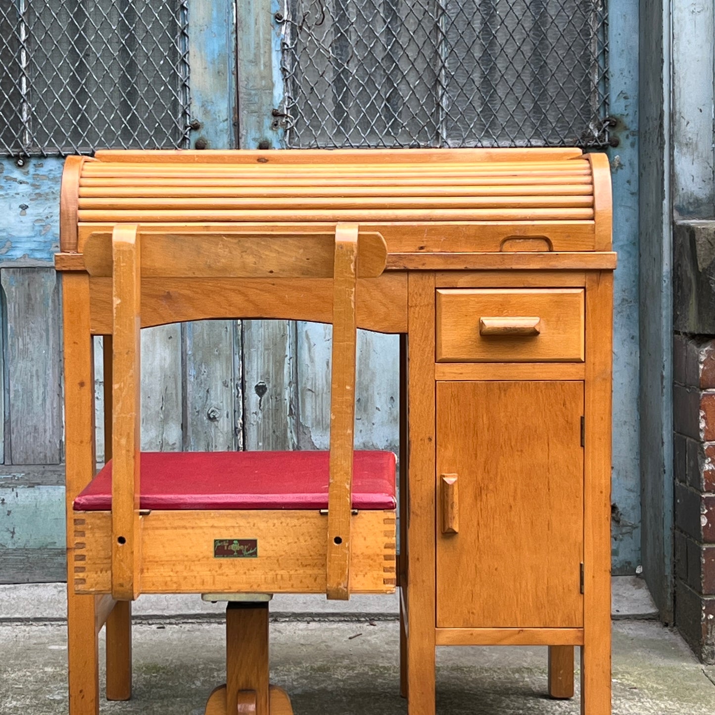 Taylor of Leicester child's rolltop desk and swivel chair