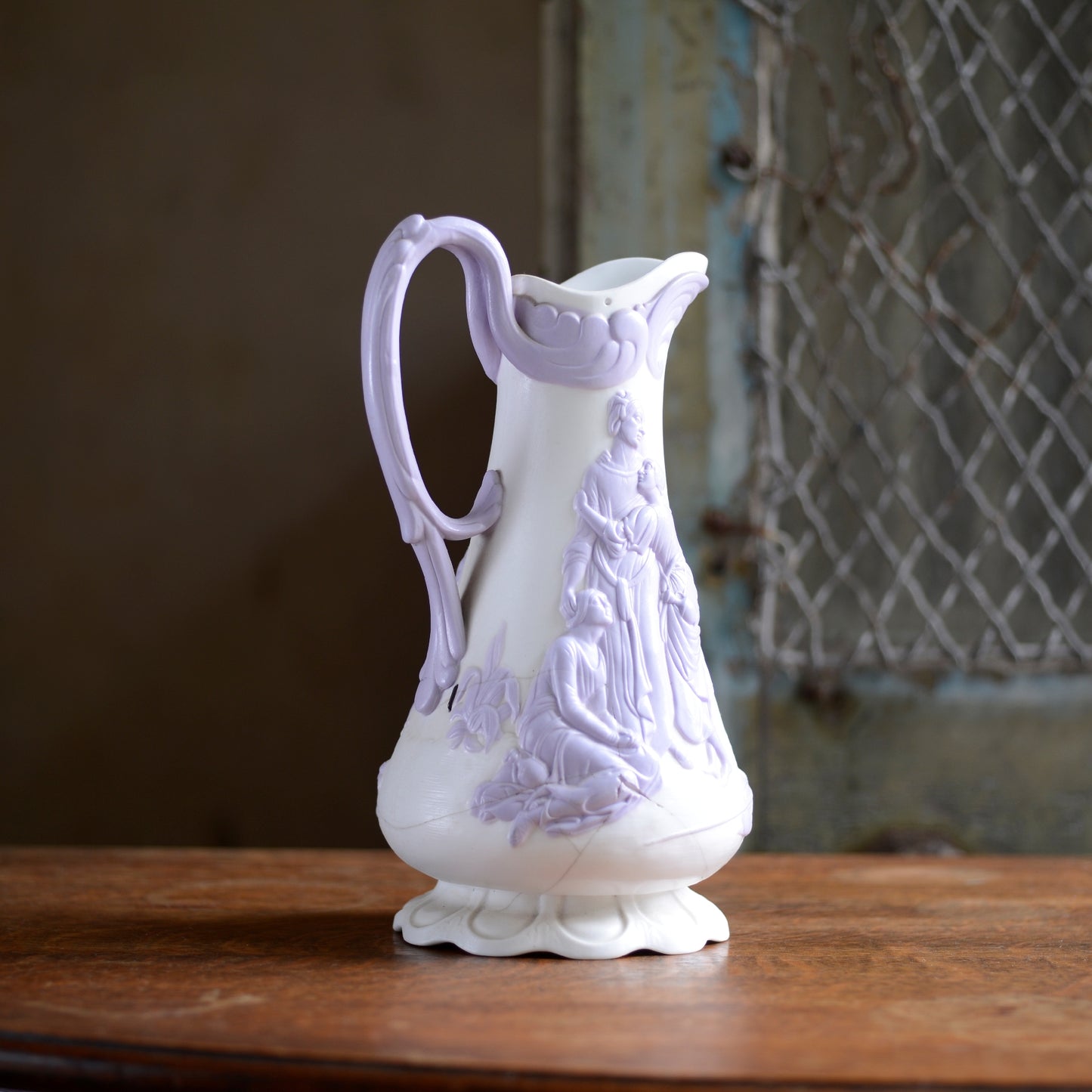 Parian ware Samuel Alcock 'Naomi and her Daughters in Law' Lavender and White Jug