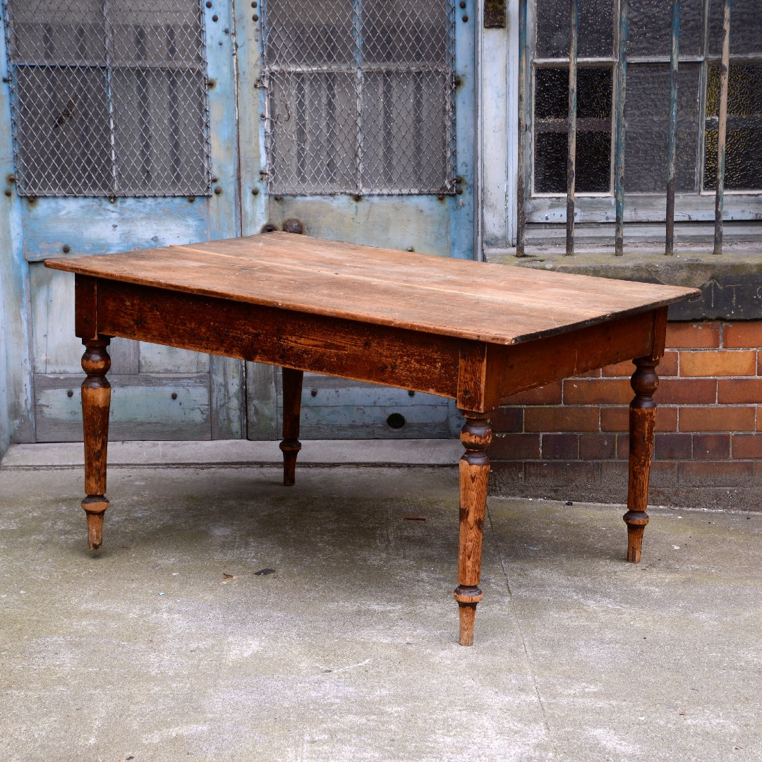 19thC Pine Prep Farmhouse Kitchen Table - Scrubbed Two Plank Top