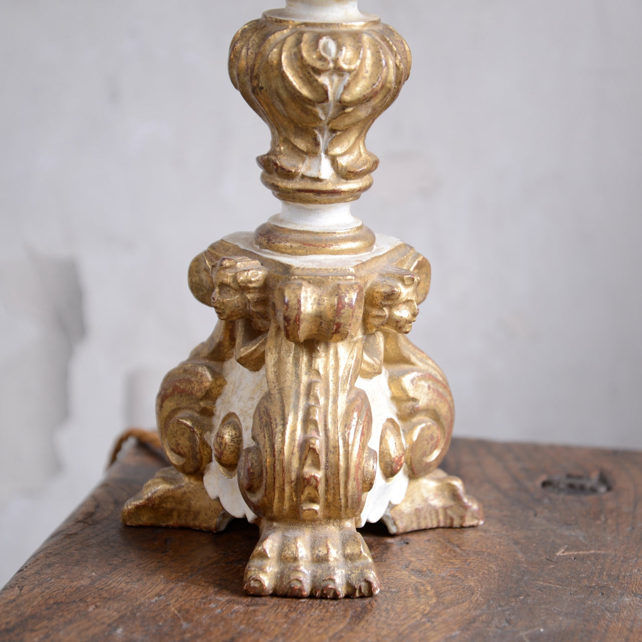 1950’s Italian painted White & Gilt-Wood Table Lamp - Paw Feet