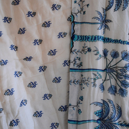 Blue & White Tree of Life  - Reversible Block-Print Cotton Padded Quilt