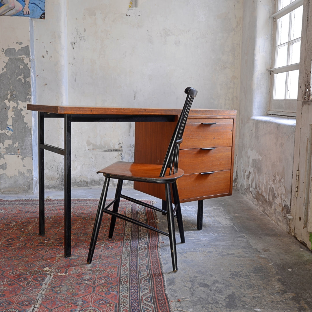 Mid-Century Wood & Steel Floating Desk