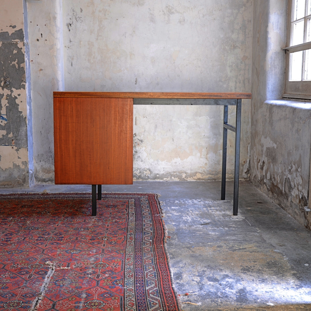 Mid-Century Wood & Steel Floating Desk