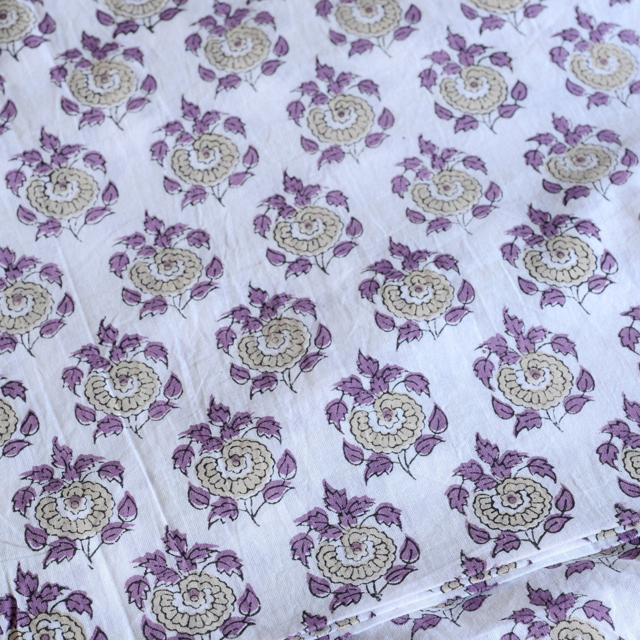 Block Print Cotton Fabric - Small Purple Flowers