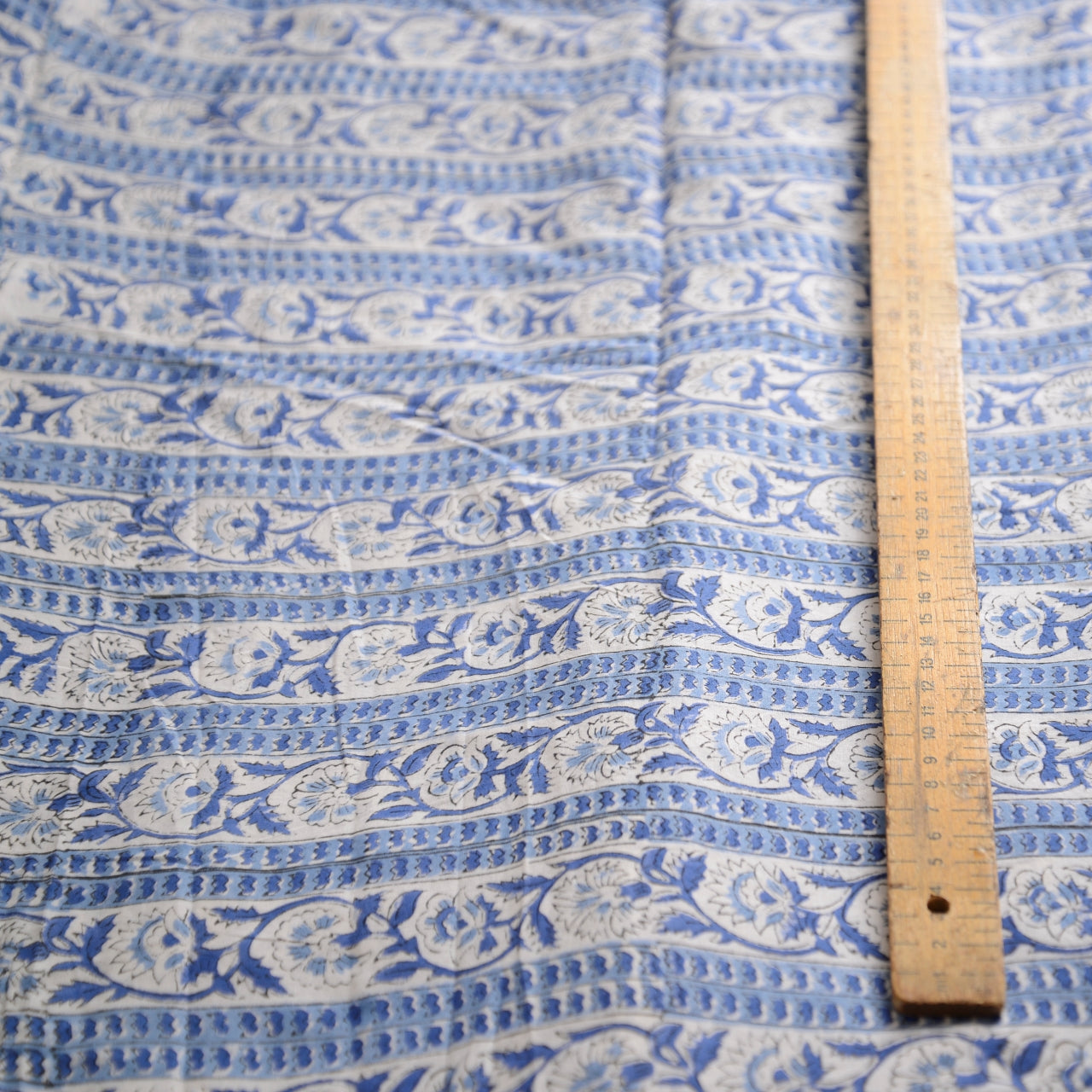 Block Print Cotton Fabric - Blue & White Flowers