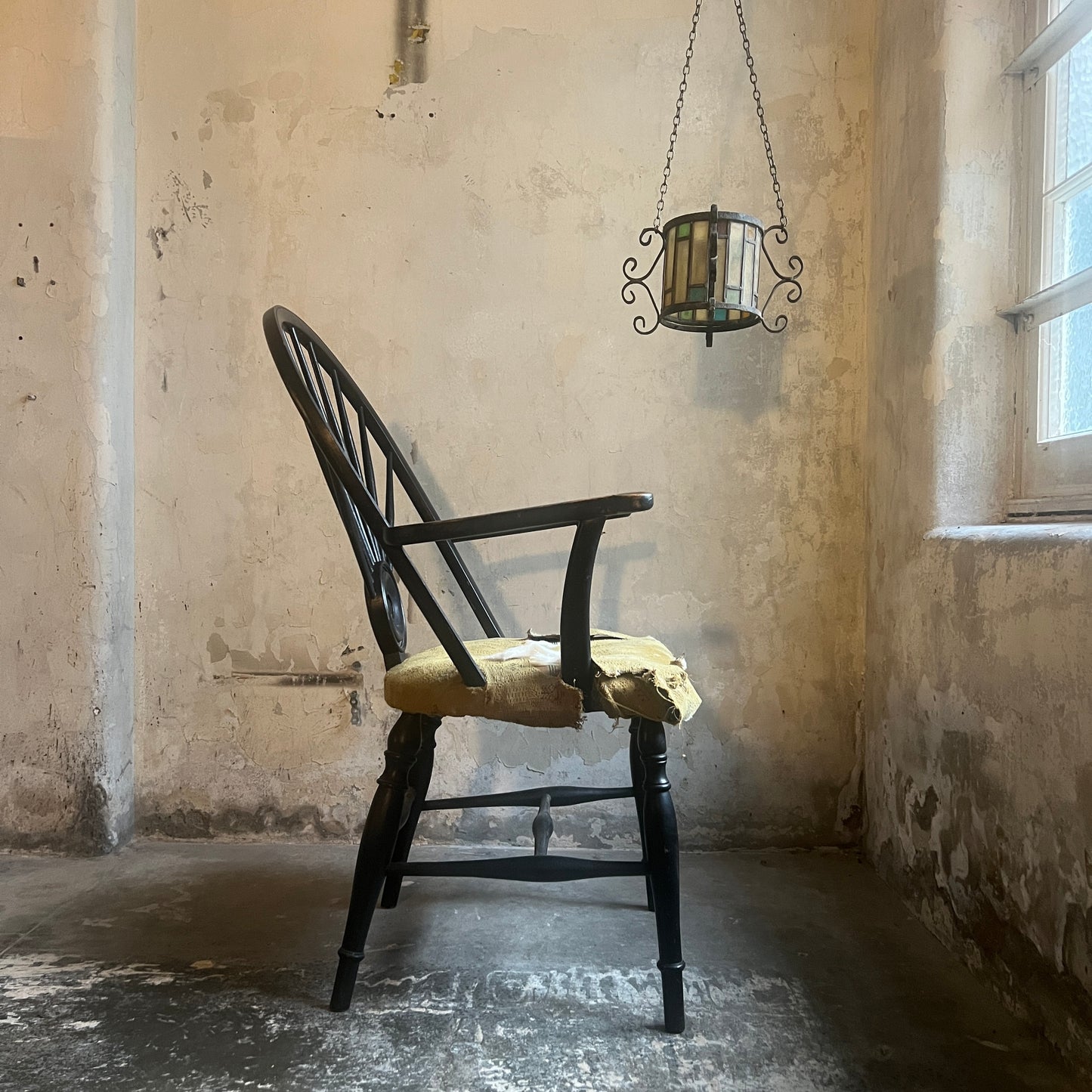 Unusual 19th Century Stick Back Ebonised Armchair