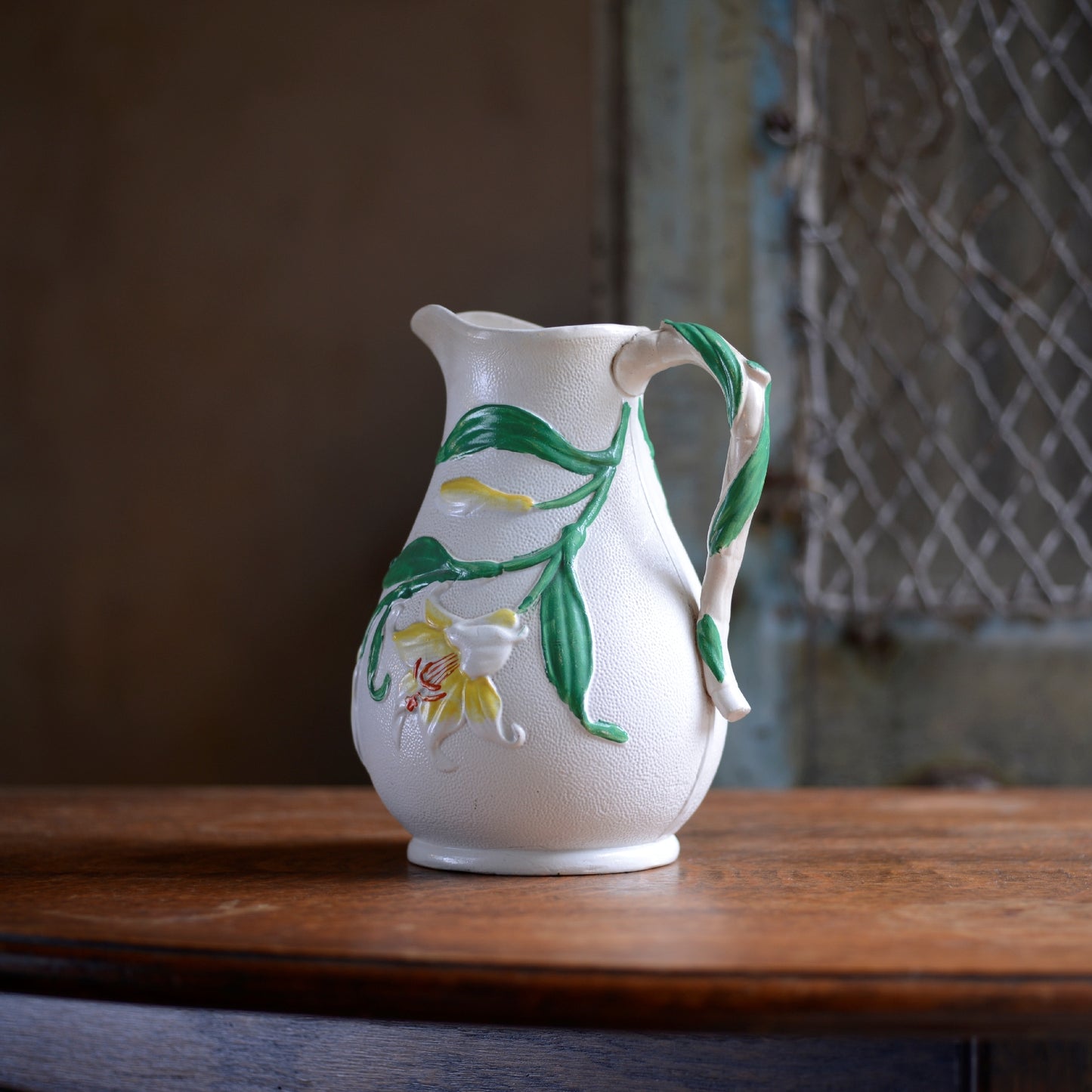 Parian ware Floral relief with hand coloured highlights