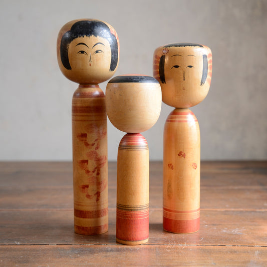 Set of 3 Traditional Japanese Folk Art Kokeshi Dolls