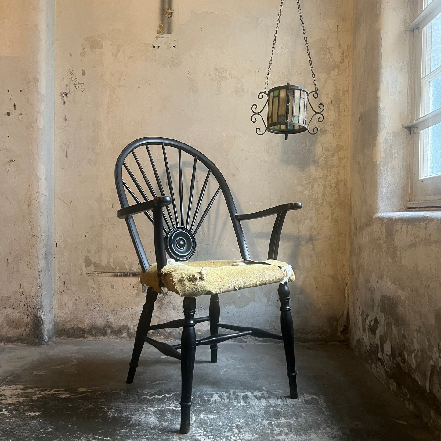 Unusual 19th Century Stick Back Ebonised Armchair