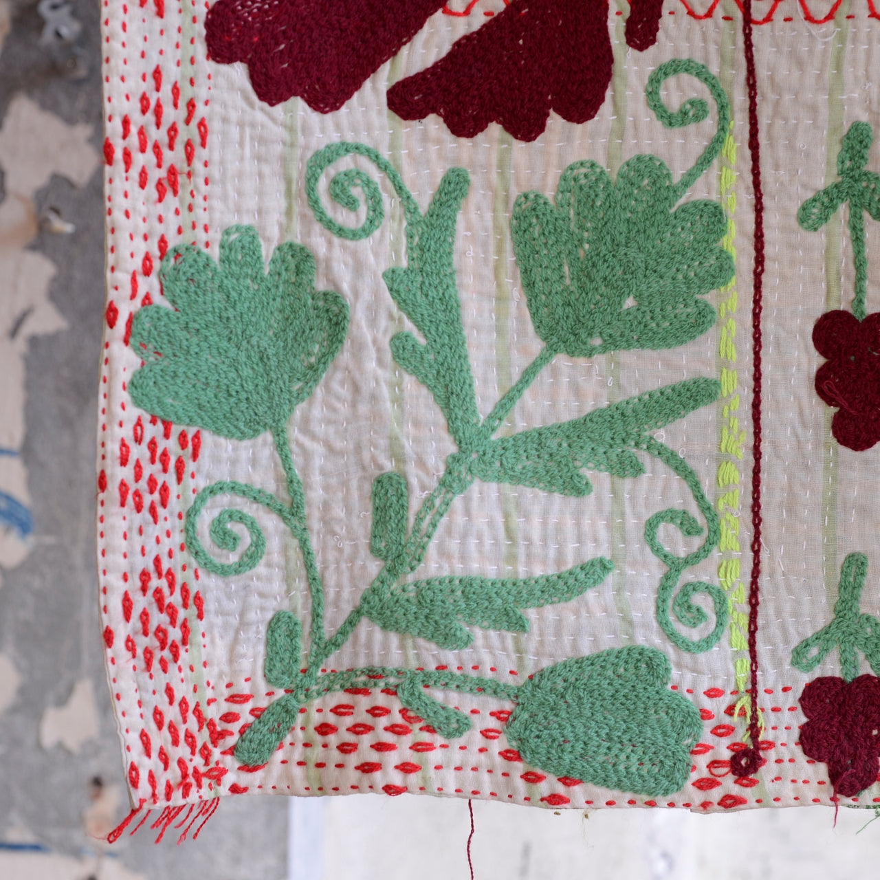 Vintage Finestitch Kantha Quilt with Suzani Embroidery - K