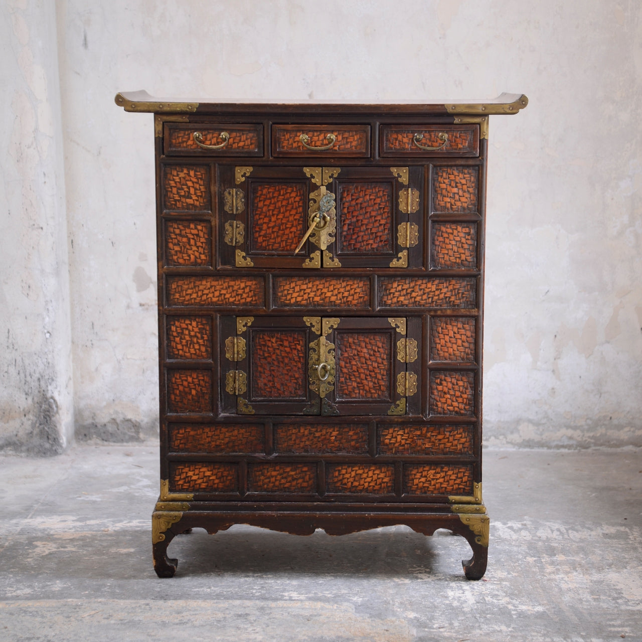 Korean Ich'ung Jang Elm & Weave Cabinet