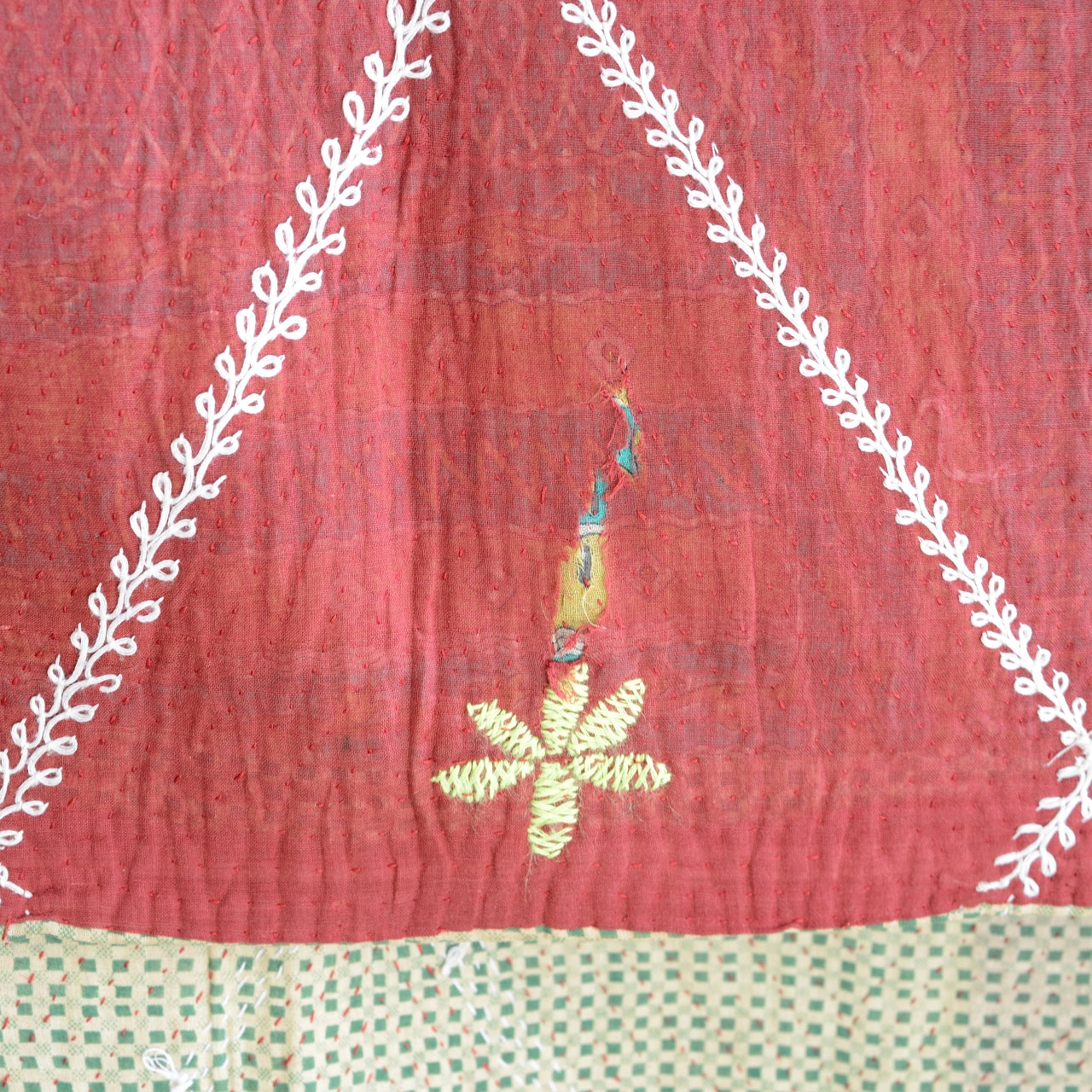 Vintage Finestitch Kantha Quilt with Suzani Embroidery - E