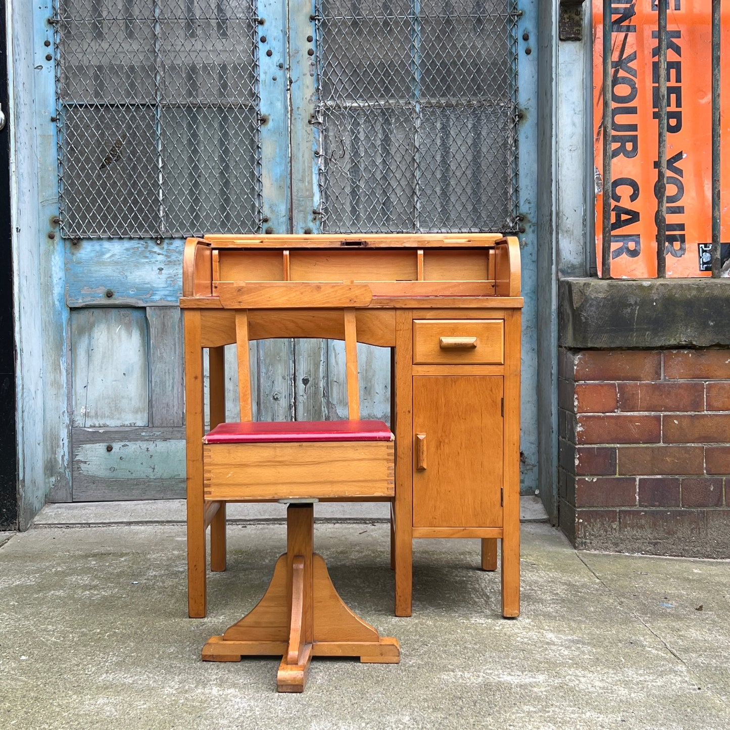 Taylor of Leicester child's rolltop desk and swivel chair