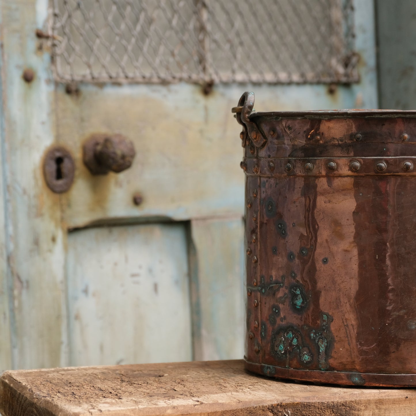 Pair Rivetted Copper Buckets with Liners